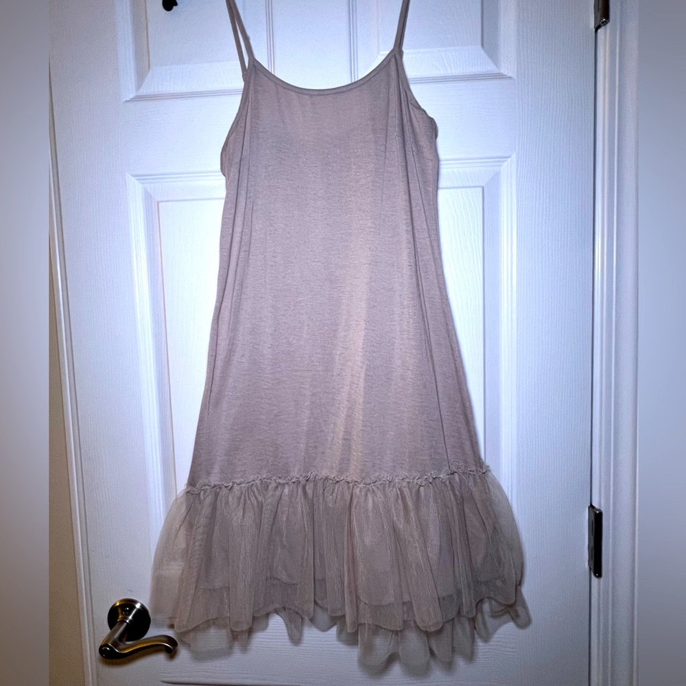 NWT greige (grey/beige) tulle slip top.